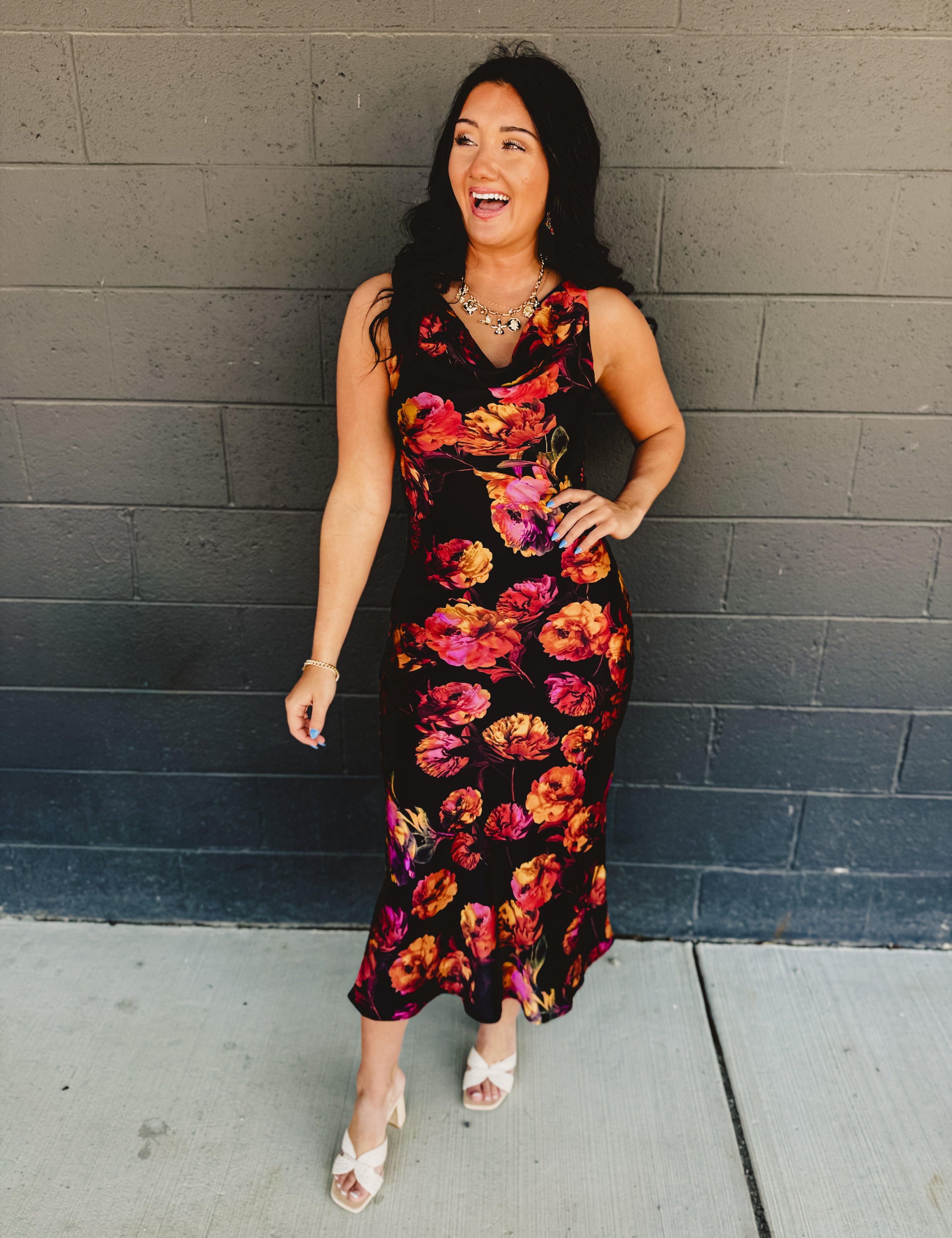 Golden Haze Twisted Strap Maxi Dress - Nightfall Bloom - Lace and Grace Boutique