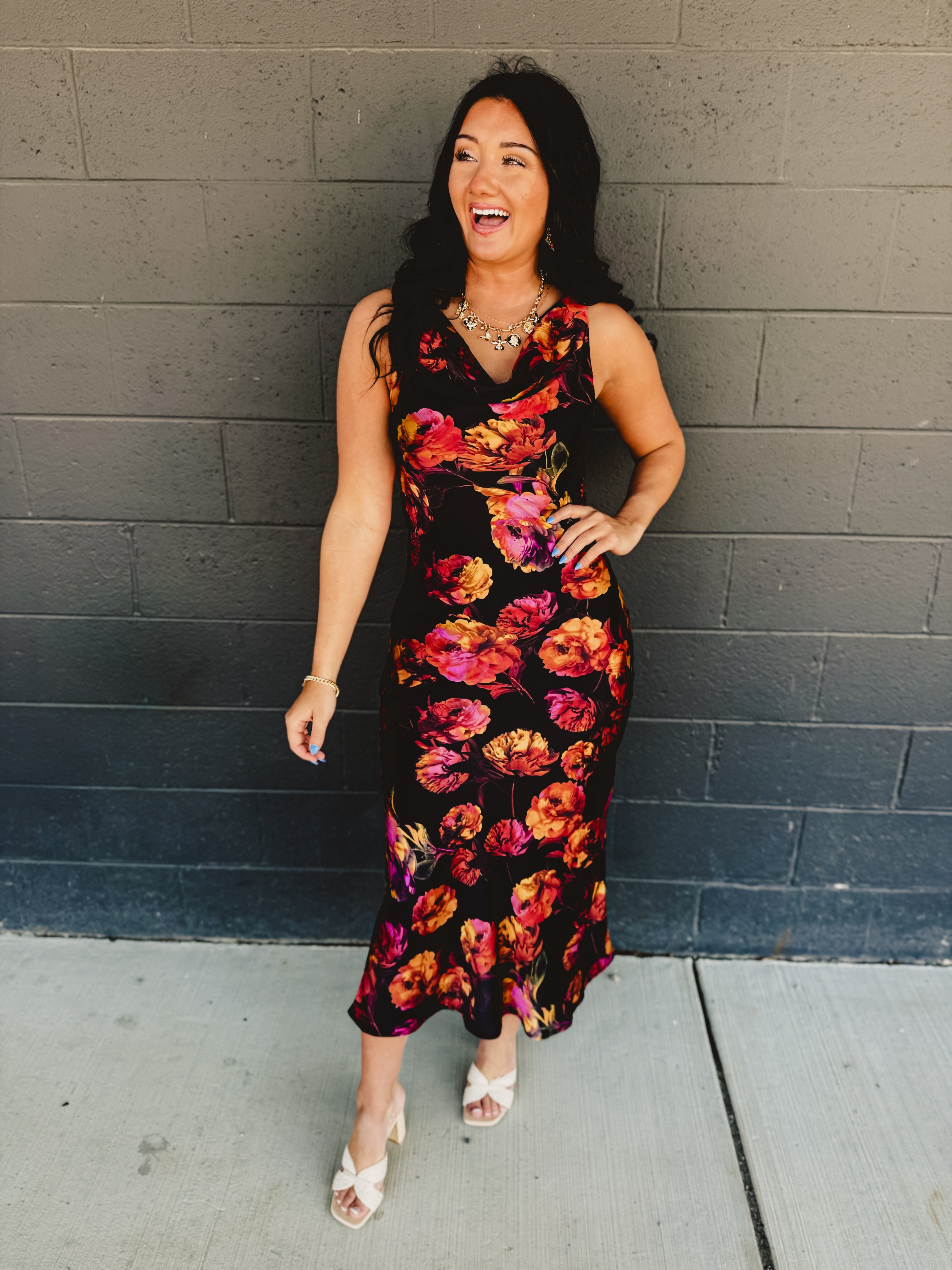 Golden Haze Twisted Strap Maxi Dress - Nightfall Bloom - Lace and Grace Boutique