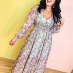 Tencel Floral Smocked Button Down Maxi Dress - Eucalyptus - Lace and Grace Boutique