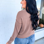 Corded Rib Exposed Seam Pullover Top - Brown - Lace and Grace Boutique