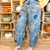 POL Vintage Wash Floral Printed Twill Pants - Navy Multi - Lace and Grace Boutique