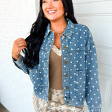 Polka Dot Button Front Oversized Denim Jacket