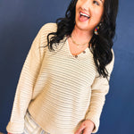 Open-Knit Button Detail Sweater - Natural - Lace and Grace Boutique