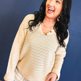 Open-Knit Button Detail Sweater - Natural - Lace and Grace Boutique