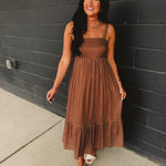 Polka Dot Square Neck Maxi Dress - Latte - Lace and Grace Boutique