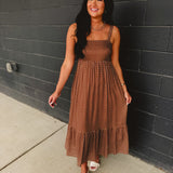 Polka Dot Square Neck Maxi Dress - Latte - Lace and Grace Boutique