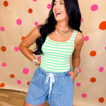 Bandana Printed Denim Shorts - Light Denim - Lace and Grace Boutique