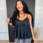 Lace Trim V-Neck Camisole Tank Top - Black - Lace and Grace Boutique