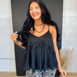 Lace Trim V-Neck Camisole Tank Top - Black - Lace and Grace Boutique