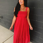 Polka Dot Square Neck Maxi Dress - Chili - Lace and Grace Boutique