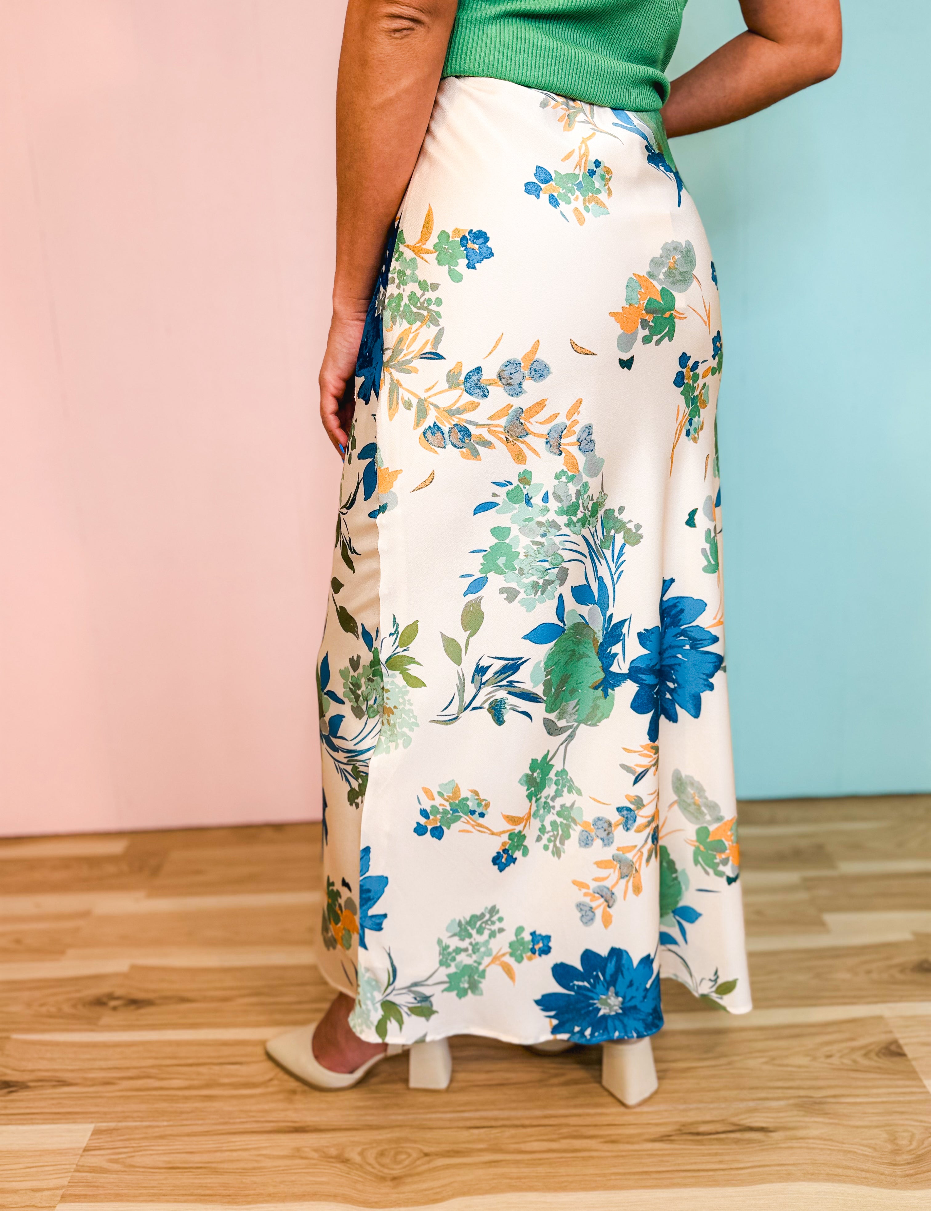 Textured Floral Print Bias-Cut Maxi Skirt - Cream - Lace and Grace Boutique