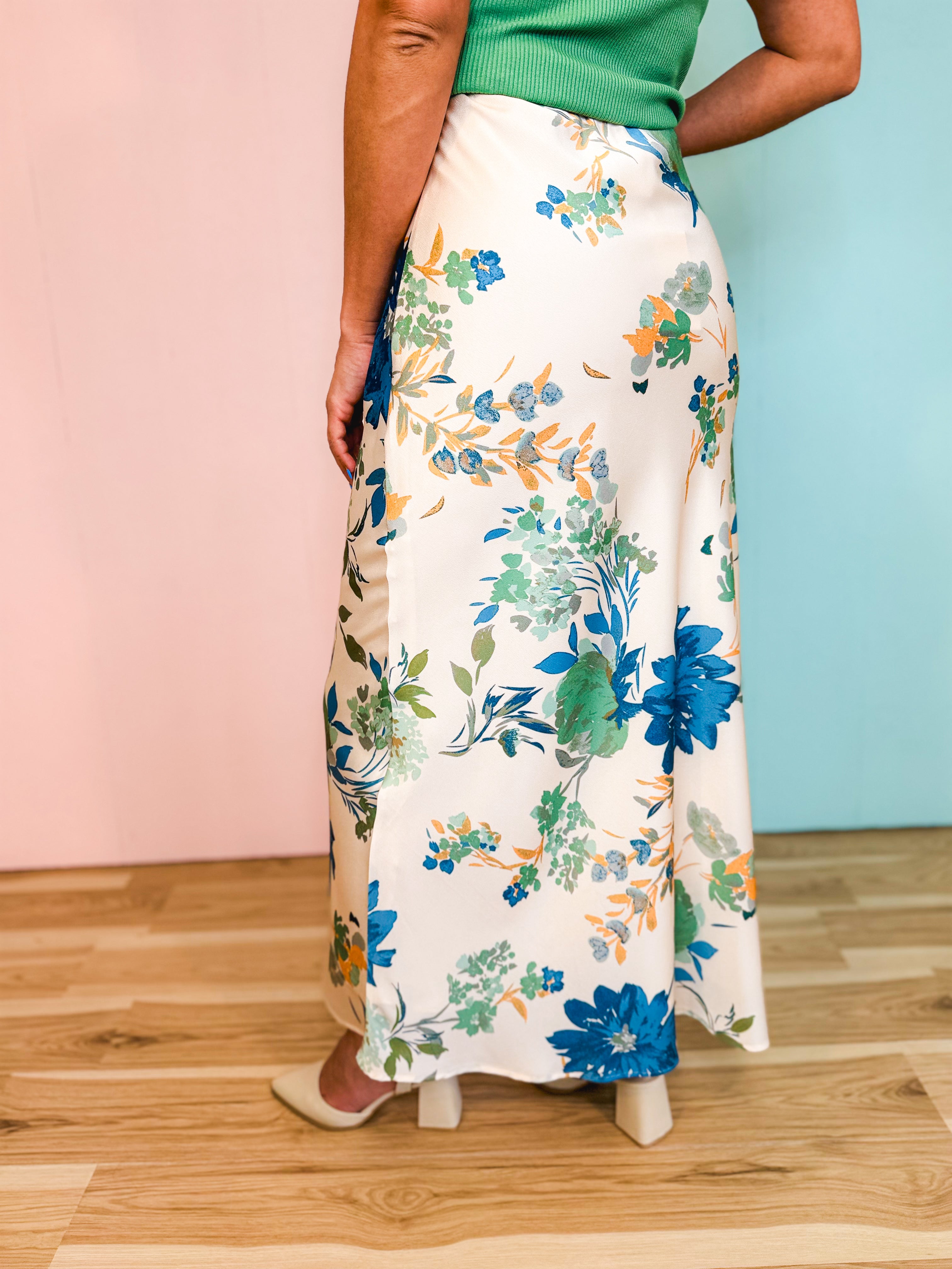 Textured Floral Print Bias-Cut Maxi Skirt - Cream - Lace and Grace Boutique