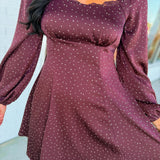 Abstract Dotted Long Sleeve Mini Dress - Mauve Wine