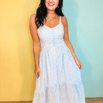 Button Down Eyelet Maxi Dress - Blue Aura - Lace and Grace Boutique