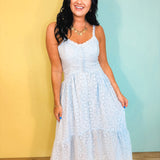 Button Down Eyelet Maxi Dress - Blue Aura - Lace and Grace Boutique