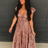 Floral Front Tie Tiered Midi Dress - Mauve - Lace and Grace Boutique