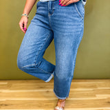 Stretch Denim Cuffed Barrel Leg Jean - Medium - Lace and Grace Boutique