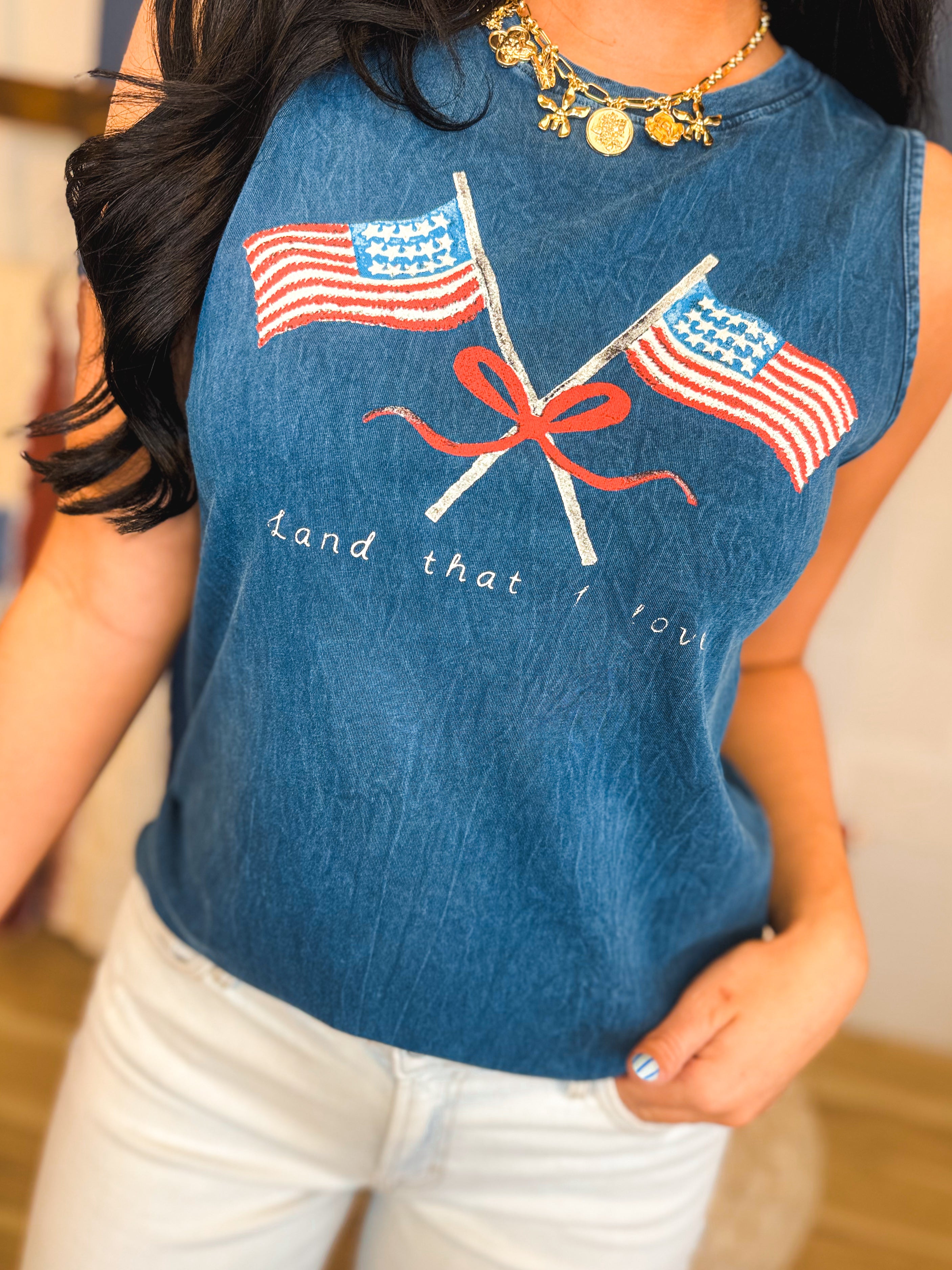 Land That I Love Mineral Washed Tank Top - Navy - Lace and Grace Boutique