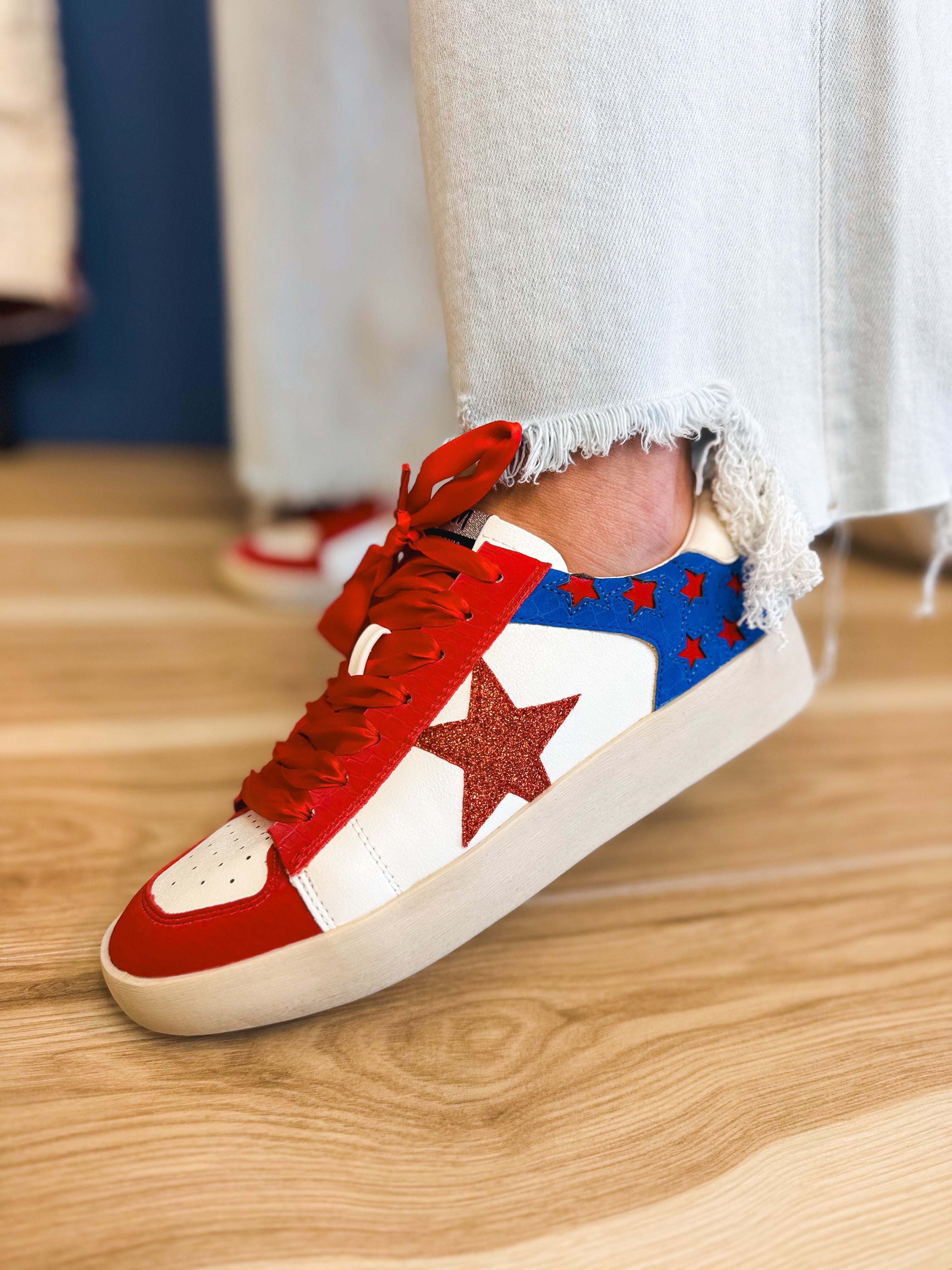 The Candace Sneaker - Red/Blue - Lace and Grace Boutique