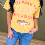 Blame It All On My Roots Trout Graphic Tee - Mustard - Lace and Grace Boutique