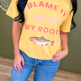 Blame It All On My Roots Trout Graphic Tee - Mustard - Lace and Grace Boutique