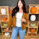 Corduroy Contrast Button Up Barn Jacket - Camel
