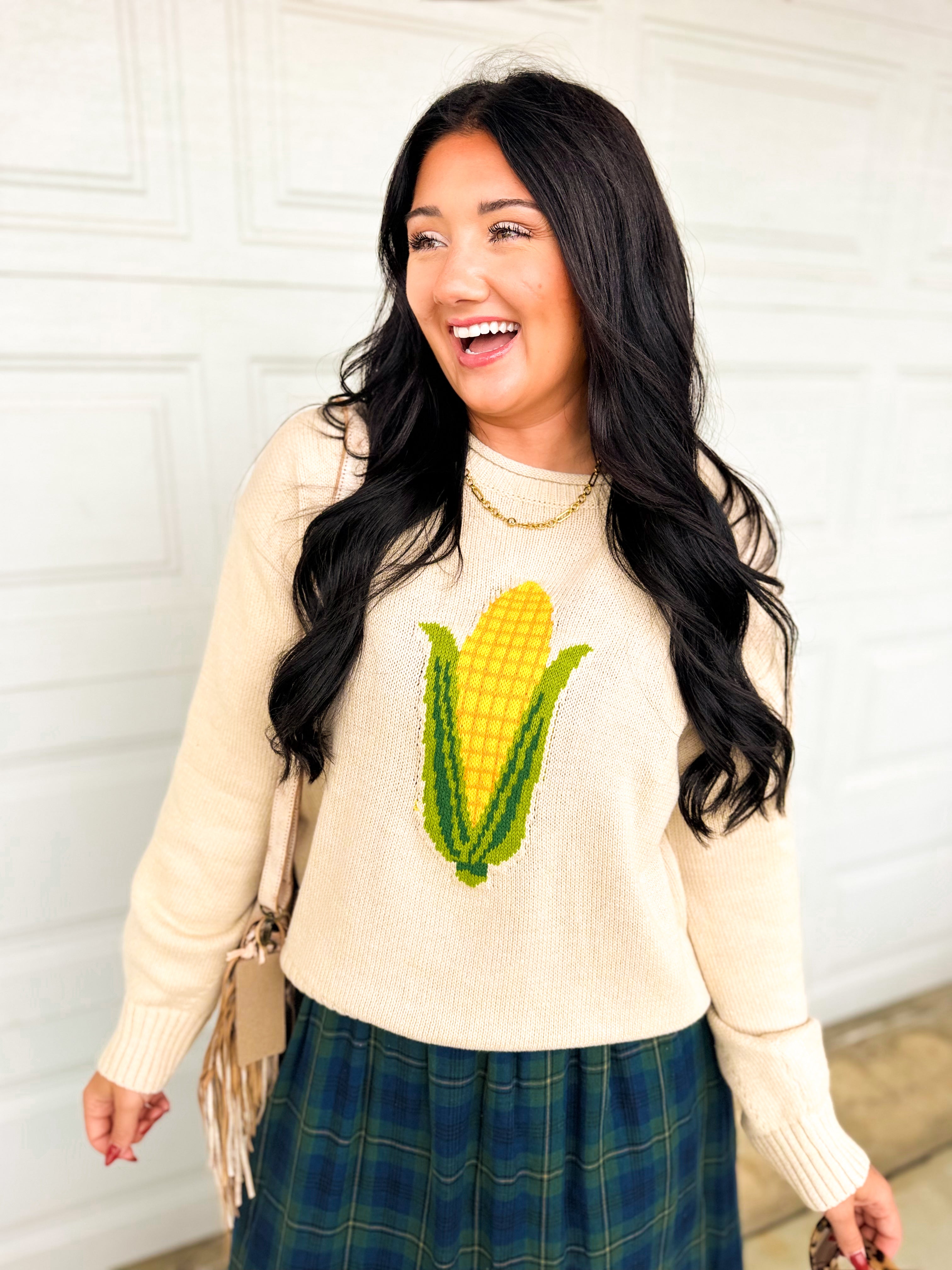 Corn Knit Pullover Sweater - Shell - Lace and Grace Boutique