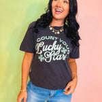 Count Your Lucky Stars Graphic Tee - Vintage Black - Lace and Grace Boutique