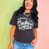 Count Your Lucky Stars Graphic Tee - Vintage Black - Lace and Grace Boutique