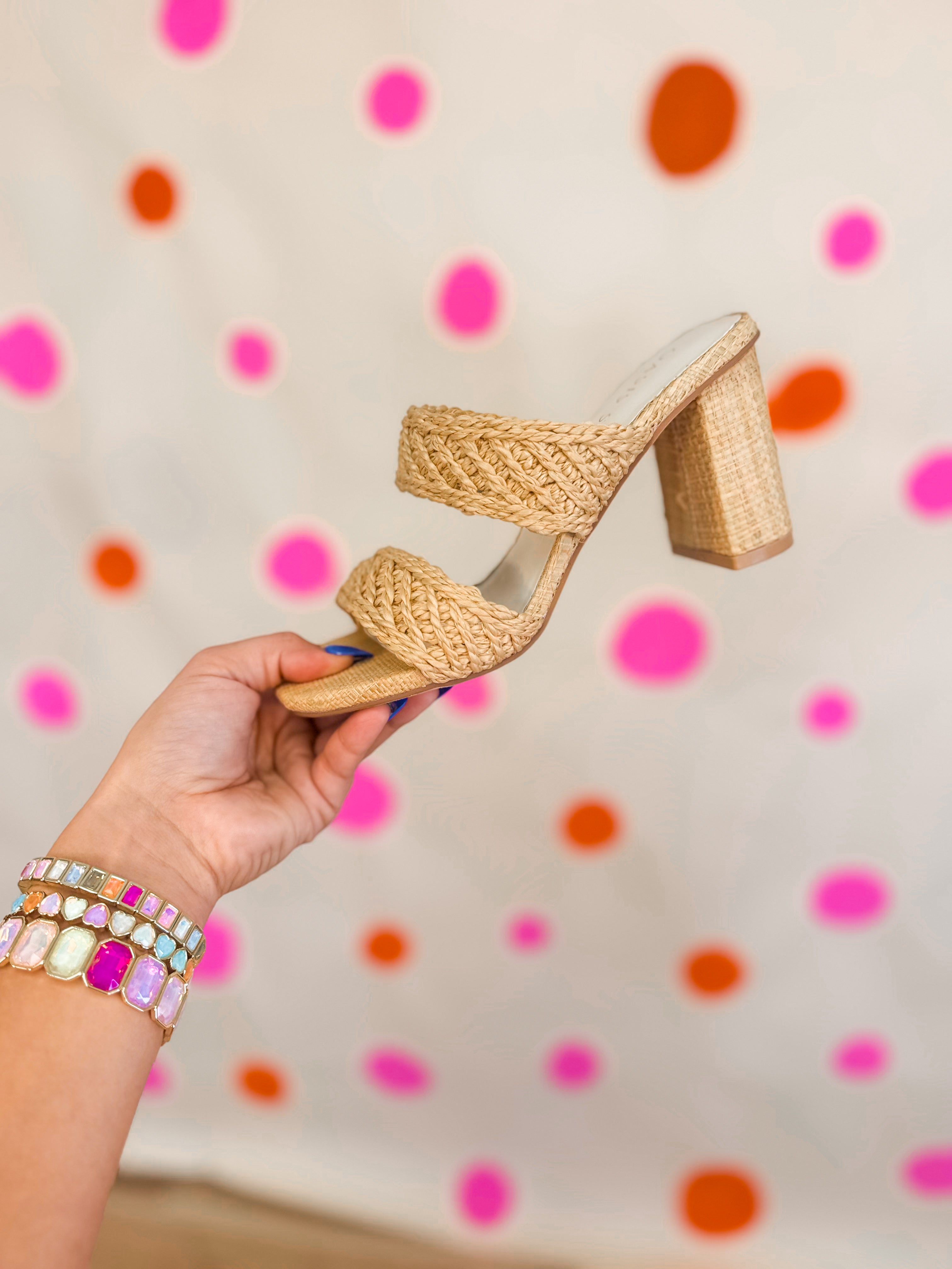 The Barbara Woven Double Band Heel - Wheat - Lace and Grace Boutique