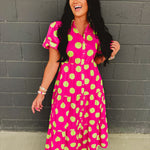 Polka Dot Cotton Poplin Button Up Maxi Dress - Hot Pink/Green - Lace and Grace Boutique
