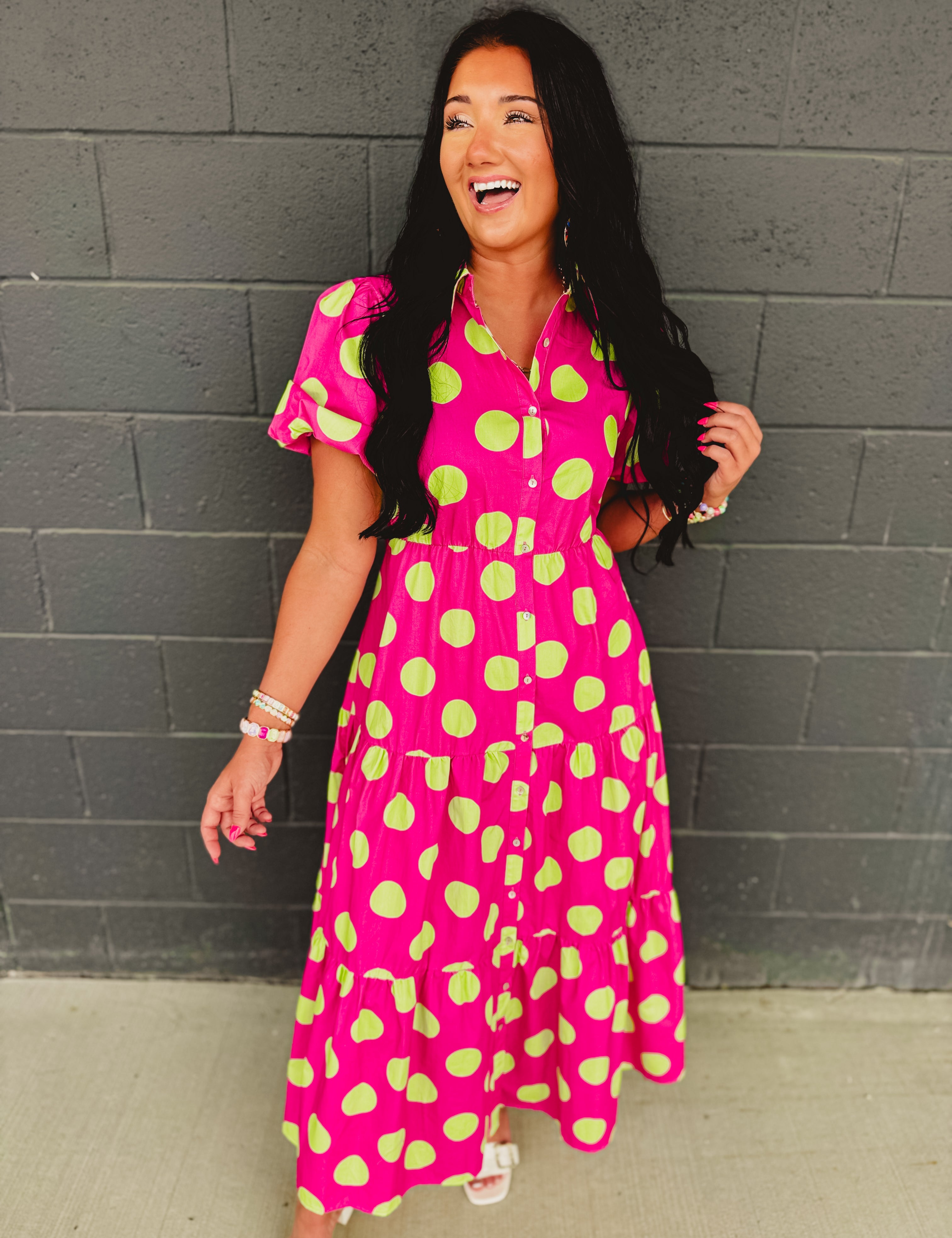 Polka Dot Cotton Poplin Button Up Maxi Dress