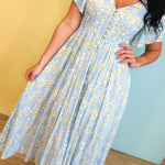 Smocked Waist Button Down Floral Maxi Dress - Cornflower - Lace and Grace Boutique