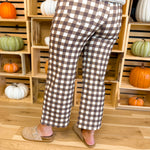 Gingham Wide Leg Crop Stretch Denim Pants - Brown Combo - Lace and Grace Boutique