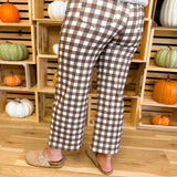 Gingham Wide Leg Crop Stretch Denim Pants - Brown Combo - Lace and Grace Boutique