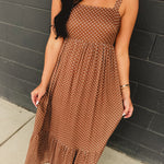 Polka Dot Square Neck Maxi Dress - Latte - Lace and Grace Boutique