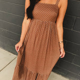 Polka Dot Square Neck Maxi Dress - Latte - Lace and Grace Boutique