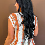 Striped Metallic Detail Knit Sweater Vest - Burnt Orange