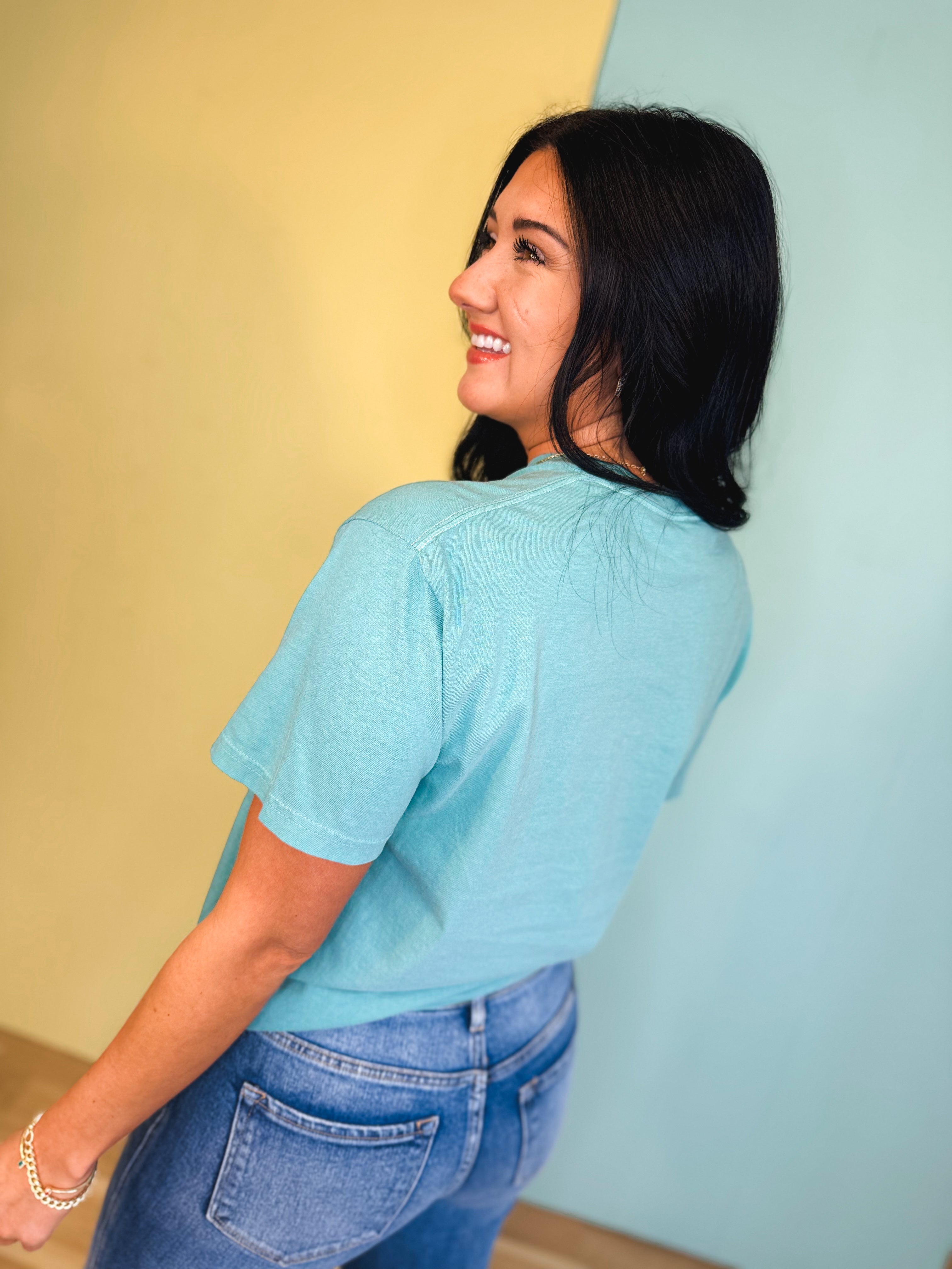 Let Them Floral Letters Graphic Tee - Seafoam - Lace and Grace Boutique