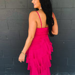 Lace Trim Tiered Midi Dress - Hot Pink - Lace and Grace Boutique