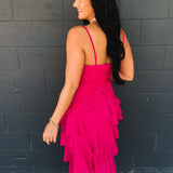 Lace Trim Tiered Midi Dress - Hot Pink - Lace and Grace Boutique