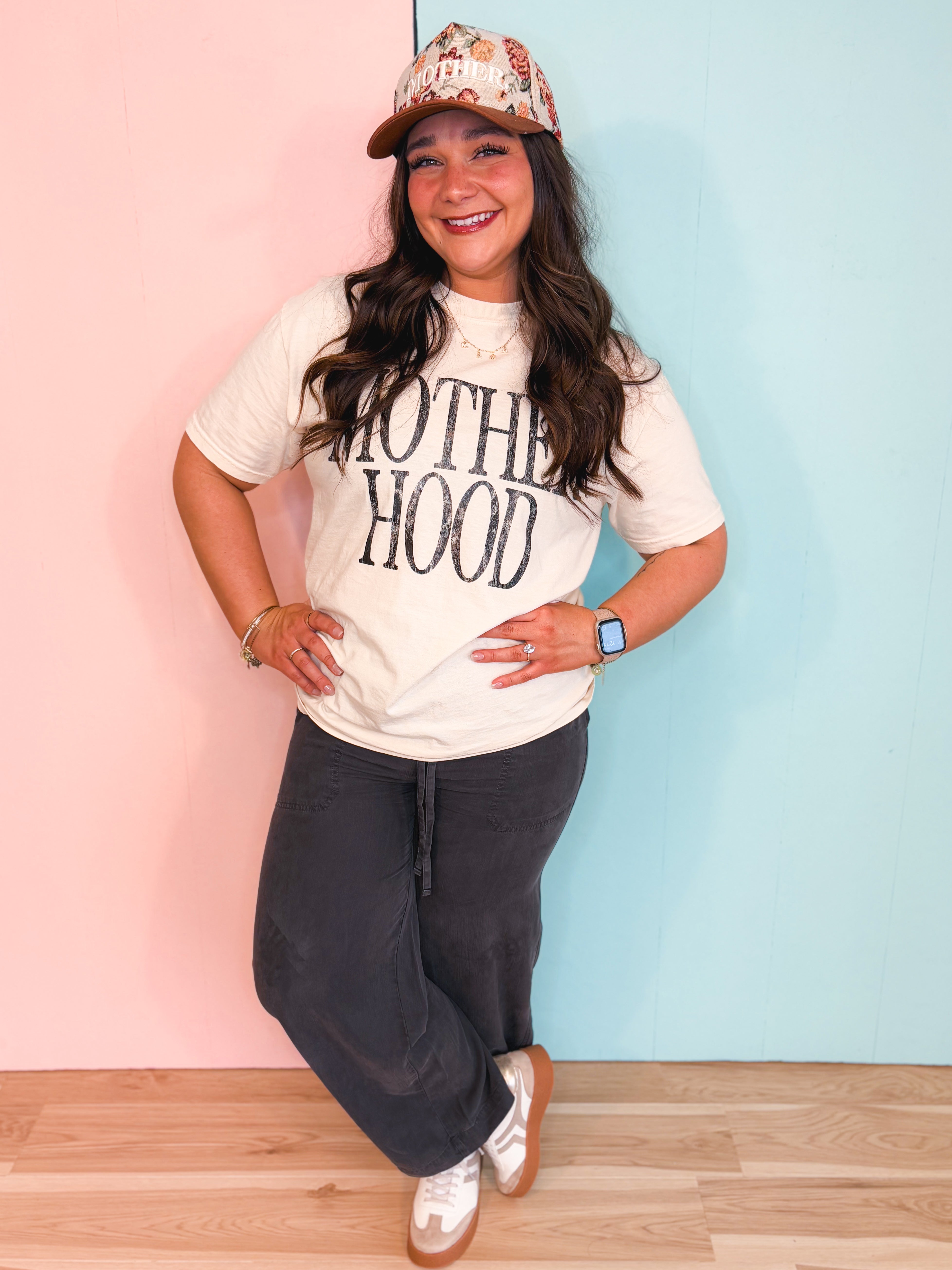 Motherhood Graphic Tee - Ivory/Black - Lace and Grace Boutique