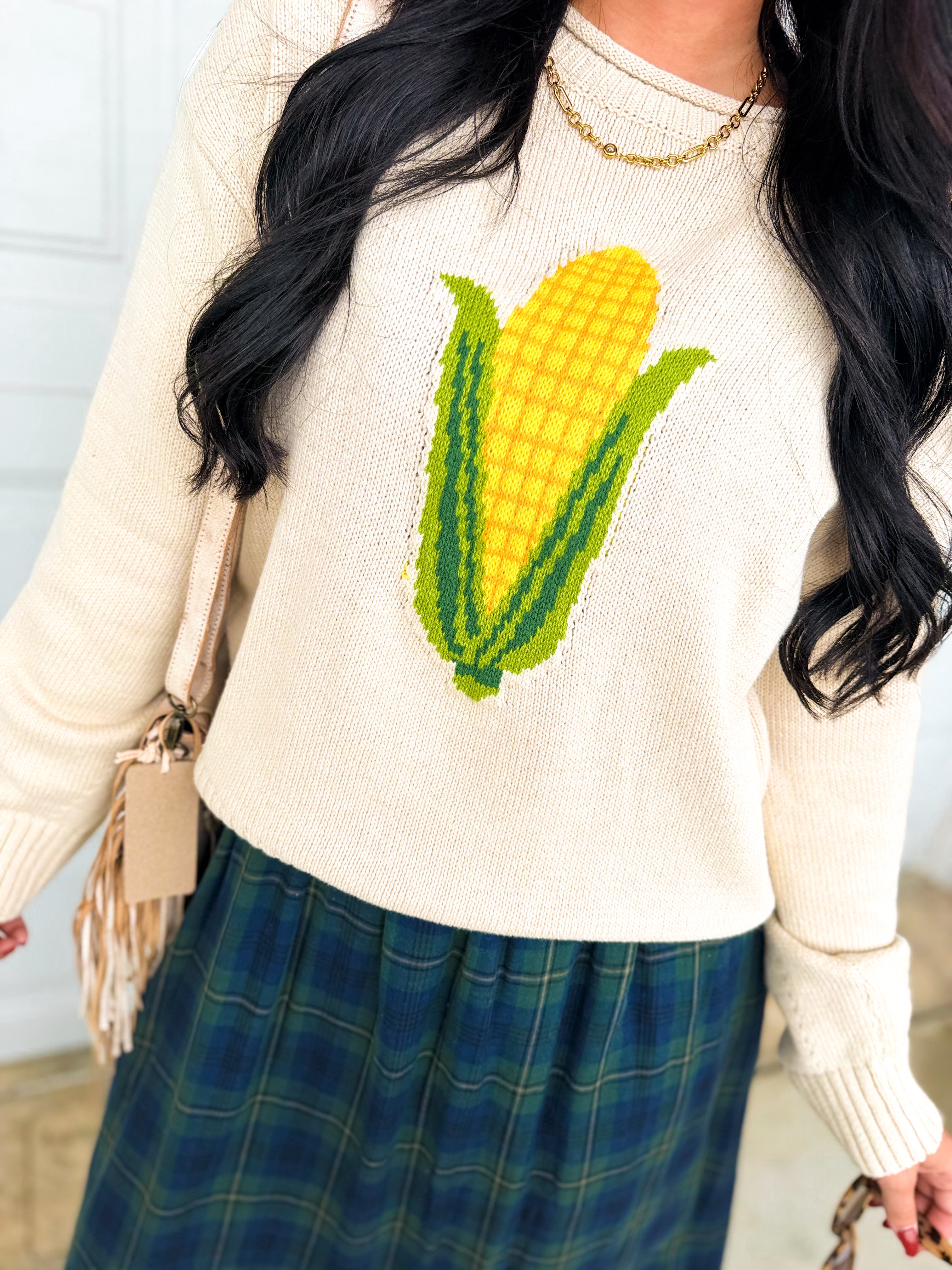 Corn Knit Pullover Sweater - Shell - Lace and Grace Boutique