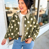 Polka Dot & Gingham Print Canvas Twill Jacket - Olive/Oatmeal