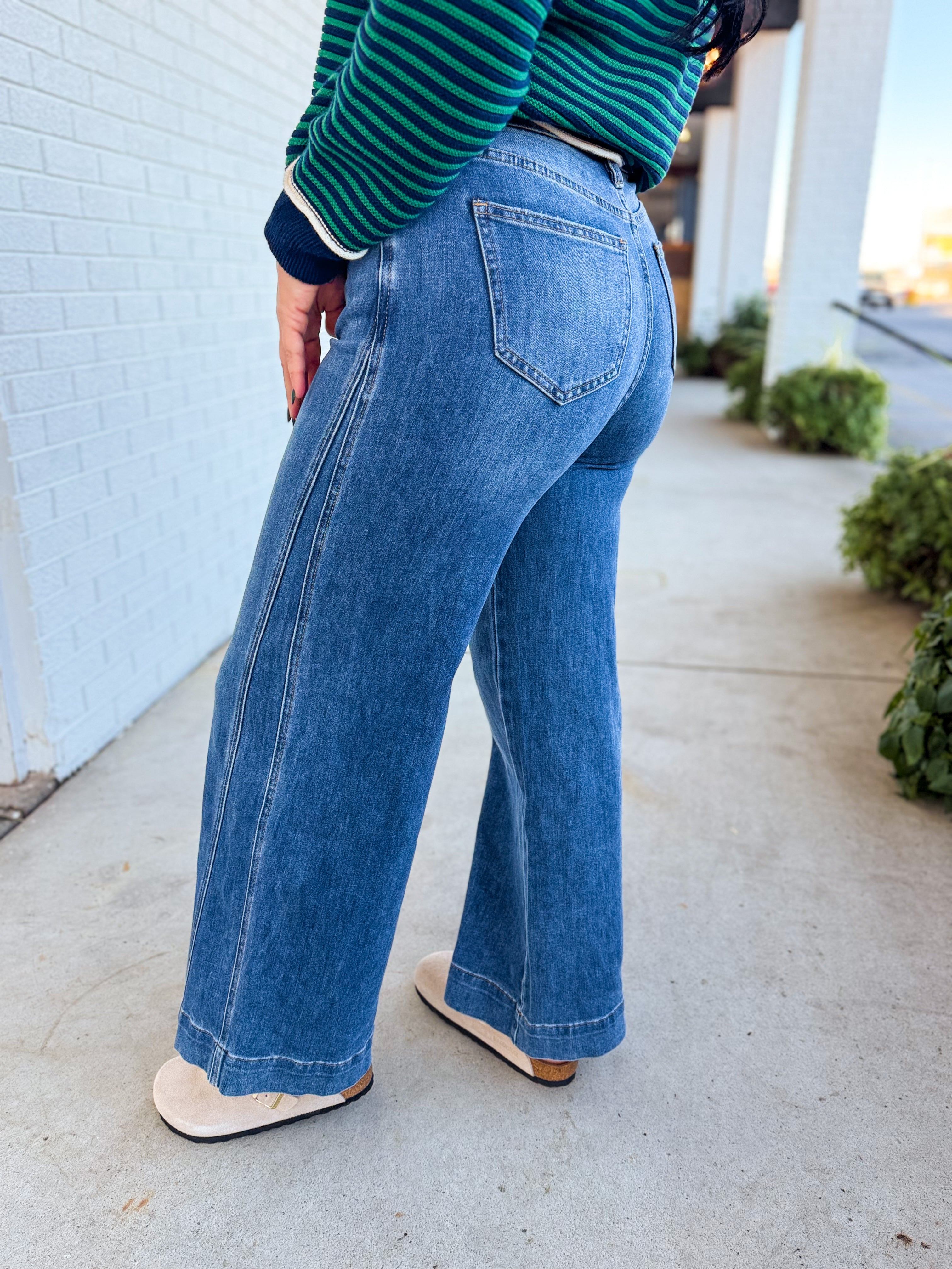 Mica High Rise Wide Leg Panel Denim Jeans - Medium - Lace and Grace Boutique