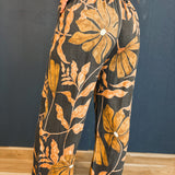 Floral Print Wide Leg Pants - Black Multi