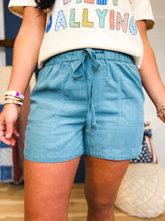 High Rise Drawstring Tencel Shorts - Sea Green - Lace and Grace Boutique