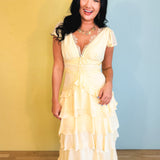 Tiered Ruffle Midi Dress - Yellow - Lace and Grace Boutique