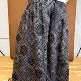 Paisley Printed Gathered Wide Leg Pants - Black