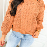 POL Cable Knit Balloon Sleeve Pullover Sweater - Burnt Topaz